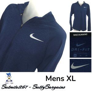 NIKE Dri Fit Mens XL 1/4 Zip Loose Running L/S Shirt Dark Blue Reflective Stripe